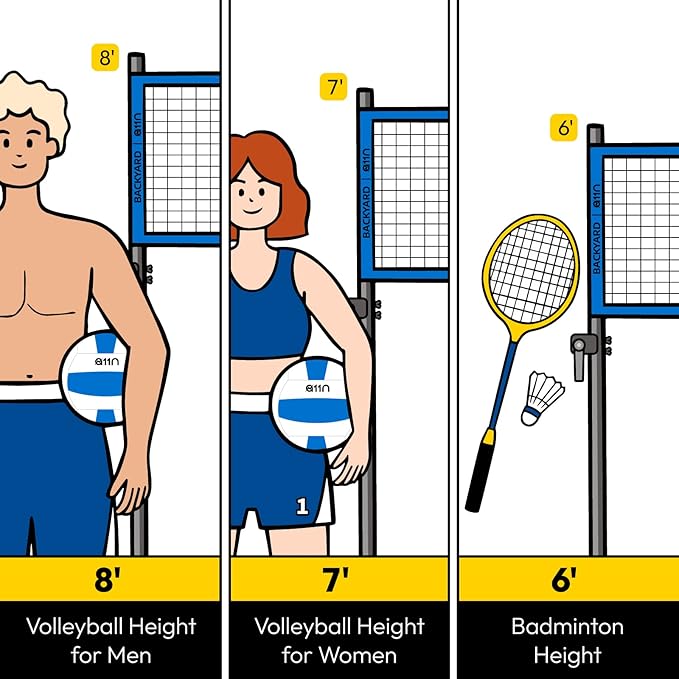A11N Outdoor Volleyball and Badminton Combo Set - 4 Badminton 2 Shuttlecocks,