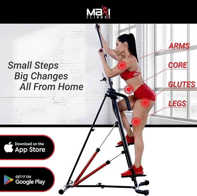 MaxiClimber XL Vertical Climbers - The Original Compact, Mountain Climber, Stair Stepper Exercise Machines - XL-2000 HRS (Hydraulic Resistance System, 12 Level) - Free Coach-led Classes & Fitness App