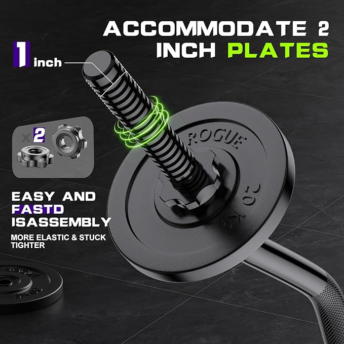 47" EZ Curl Bar Weight Lifting Bar 1-inch Curling -2 Star Collars(280lb Weight
