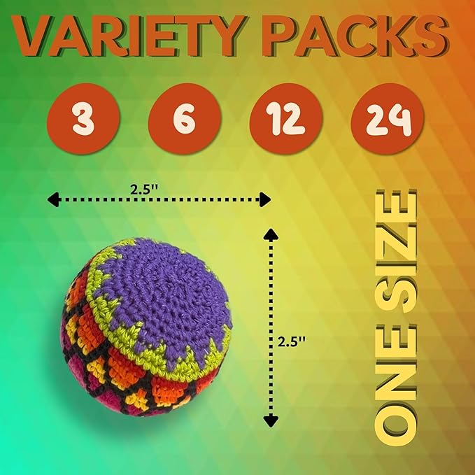 Mia Jewel Shop - Kick Ball Foot Bag | Assorted Crochet Hacky Sacks for Adults | Juggling Balls for Beginners | Punching Bag | Multicolored Geometric Pattern | Handmade Guatemalan Crafts