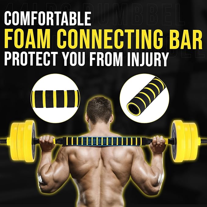 2-In-1 Adjustable Dumbbell Set, Dumbbell and Barbell Set, Yellow