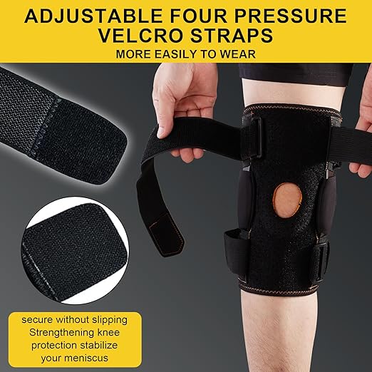Hinged Knee Brace For Meniscus Tear - Adjustable Knee Support for Knee Pain Removable Side Knee Stabilizers and Gel Pads Effective Relief Arthritis Tendinitis Pain For Men and Women