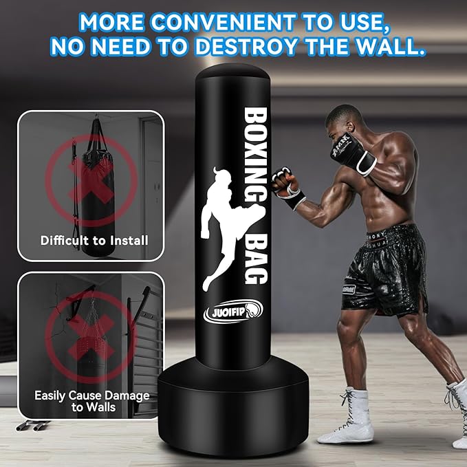 69'' Standing Punching Bag for Adults, Heavy Bag Boxing Equipment Kicking Bag Inflatable Kick Boxing Bag with Stand for Training MMA Muay Thai Fitness