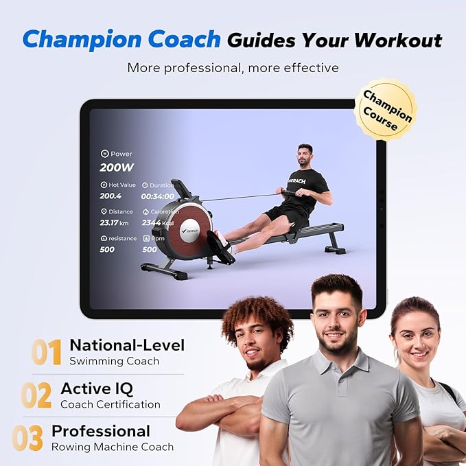 MERACH Rowing Machine, Magnetic Rower Machine for Home, 16 Levels of Quiet Resistance, Dual Slide Rail with Max 350lb Weight Capacity, App Compatible
