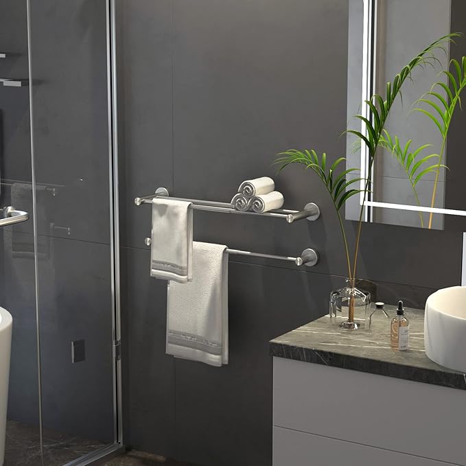 Adjustable 16 to 27.6 Inch Double Towel Bar SUS304 Stainless (1" Diameter)