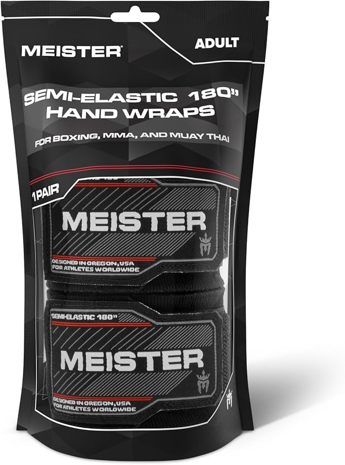 Meister Adult 180" Semi-Elastic Hand Wraps for MMA & Boxing (Pair)