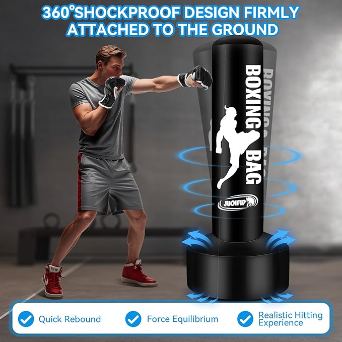 69'' Standing Punching Bag for Adults, Heavy Bag Boxing Equipment Kicking Bag Inflatable Kick Boxing Bag with Stand for Training MMA Muay Thai Fitness