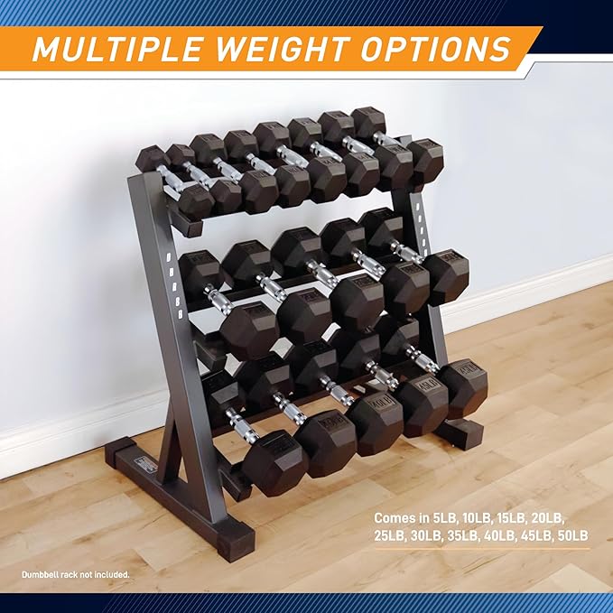 Marcy Rubber Hex Dumbbell - Available for 25lb - 50lb