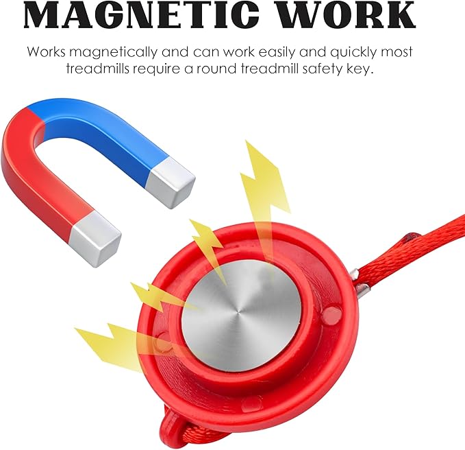 2pcs Universal Magnetic Treadmill Safety Key, Emergency Stop Security Lock with Round Safety Switch Design, Replacement Emergency Stop Mechanism for Most Running Machines