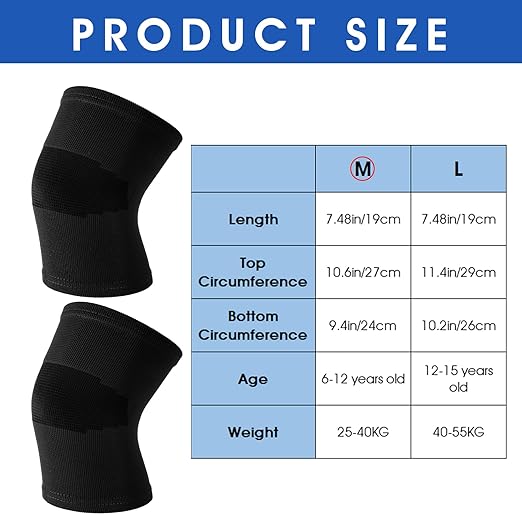 Kids Knee Sleeve Brace 1 Pair Children Knee Support Pad Breathable Elastic Soft Knee Protectors for Kids Child Girls Boys Teens Basketball Volleyball Sports (Medium)