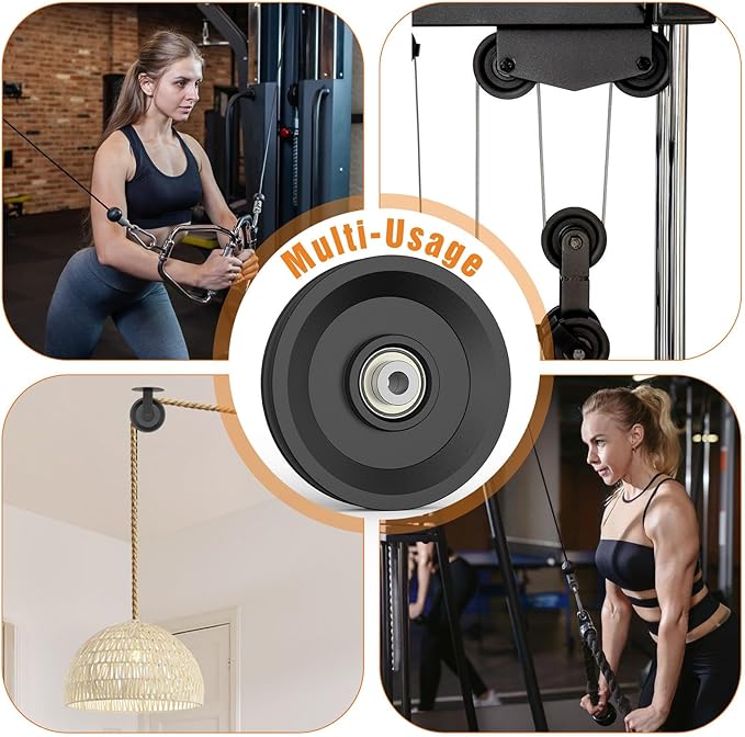4.5 Inch / 114 MM Universal Nylon Bearing Pulley Wheel Replacement Compatible with Cable Machine Home Gym, Garage Door Pulley System, Weight Machine, Gym Equipment