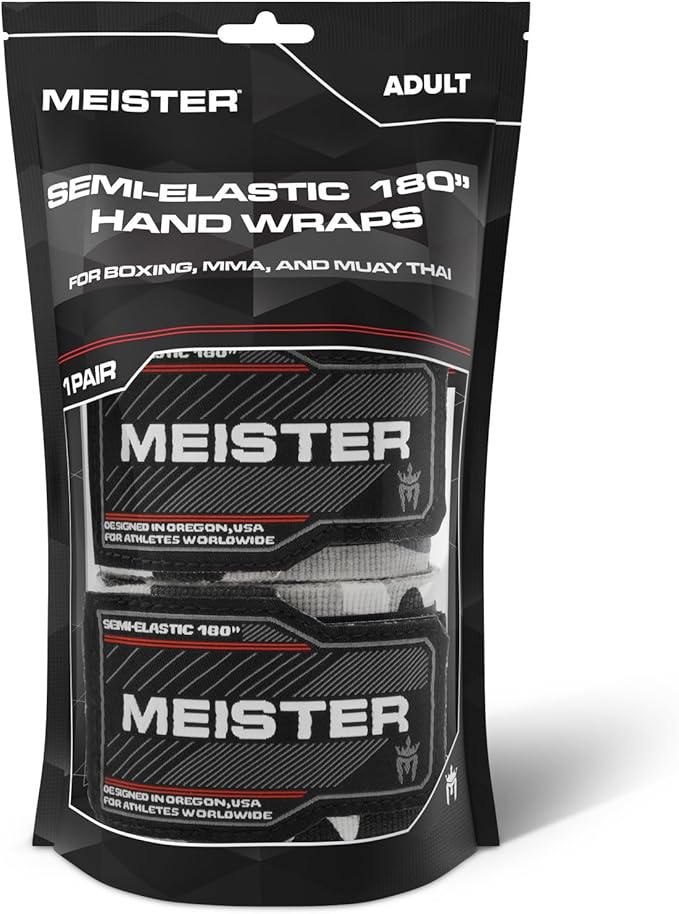 Meister Adult 180" Semi-Elastic Hand Wraps for MMA & Boxing (Pair)