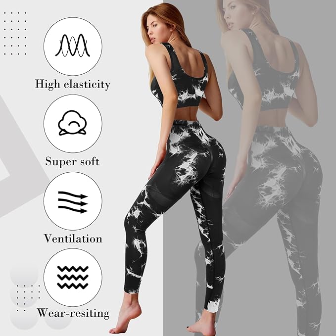 4 Pcs Women's Workout Sets Pilates Exercise Outfit Ribbed Scoop Neck Sports Bra Shorts Leggings Gym Clothes Set