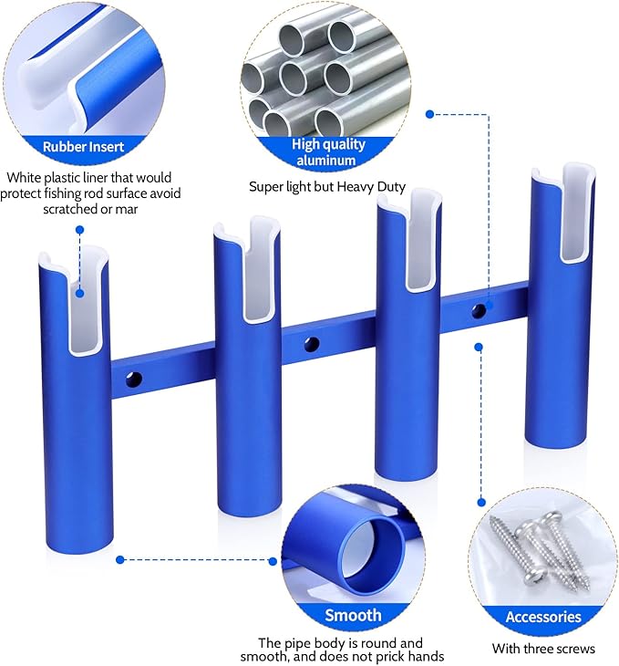 Marinebaby Fishing Rod Holder Aluminum, 3/4 Link Tube, Aluminum 4 Rod Rack, Suit Boats & Yacht