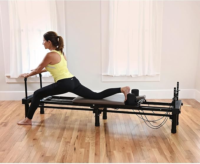 AeroPilates Reformer - Pilates Reformer Workout Machine for Home Gym - Cardio Fitness Rebounder- Up to 300 lbs Weight Capacity, Gray