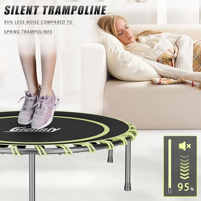 40" Fitness Trampoline with Adjustable Handle Bar Silent Mini Trampoline Bungee Rebounder Jumping Cardio Trainer Workout for Adults - Maximum Load 150 kg
