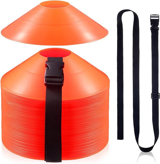 100 Pieces Soccer Cones with Strap Agility Disc 2 Straps