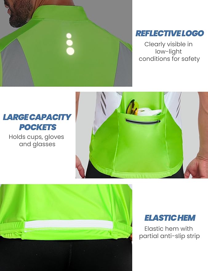 Little Donkey Andy Men's Half Zip Breathable Cycling Vests Reflective Sleeveless Jerseys Lightweight Bicycle Running