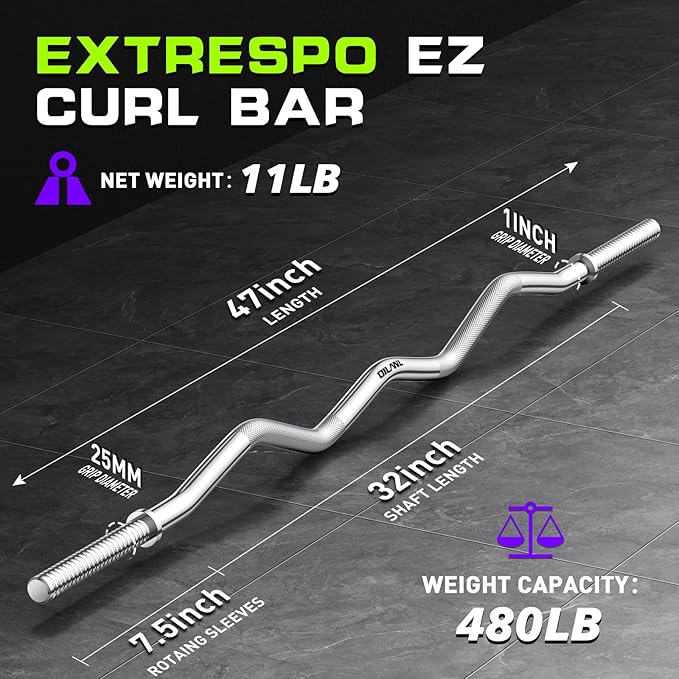 47" EZ Curl Bar Weight Lifting Bar 1-inch Curling -2 Star Collars(280lb Weight