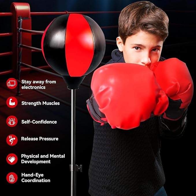 Kids Boxing Set - Punching Bag with Gloves & Adjustable Stand for 3-8 Year Olds
