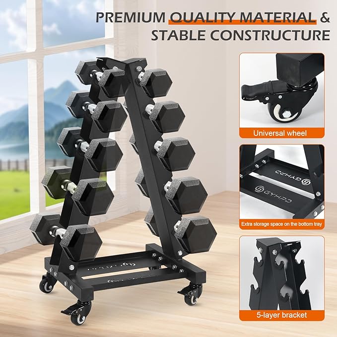 700LBS Weight Capacity Large Dumbbell Rack Stand, Premium Solid Steel A-Frame Dumbbell Rack with Optional Tray and Wheel, Weight Storage Organizer Rack for Dumbbell Set, Perfect for Home Gym Storage