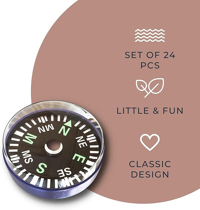 24 Pcs Hiking Compass 20mm Mini