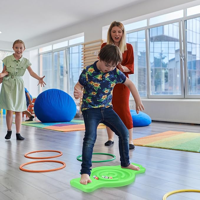 Maze Balance Board for Kids Plastic Wobble Rocker Balance Board with Mini Balls Load 220lb Balance Game with Handles for Toddler Balancing Exercise Equipment Game, 24.5 x 11.8 Inch