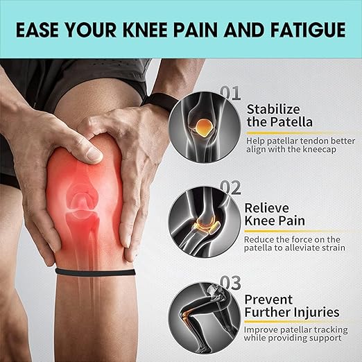 2PCS Patellar Tendon Support Strap, Knee Pain Relief & Patella Stabilizer Knee Strap Brace Support for Hiking, Soccer, Basketball, Running, Jumpers Knee, Tennis, Volleyball & Squats (Black)