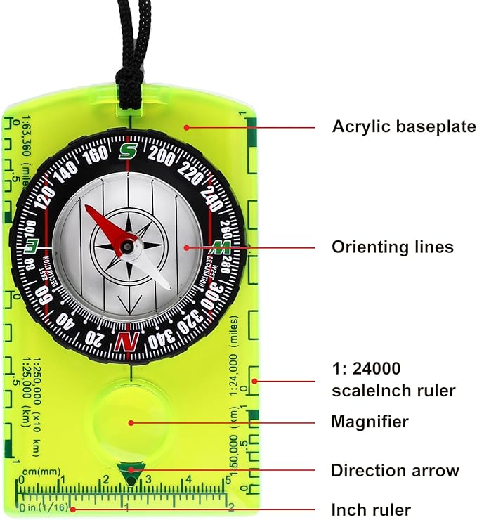 3pcs Compass Hiking Survival with 3pcs 2-in-1 Camping