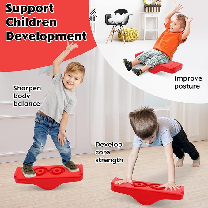 Kids Rocking Seesaw Balance Board with 5 Wooden Balls Sensory Training Rocking Board Balance Training Equipment Children Indoor Outdoor Activity Toy