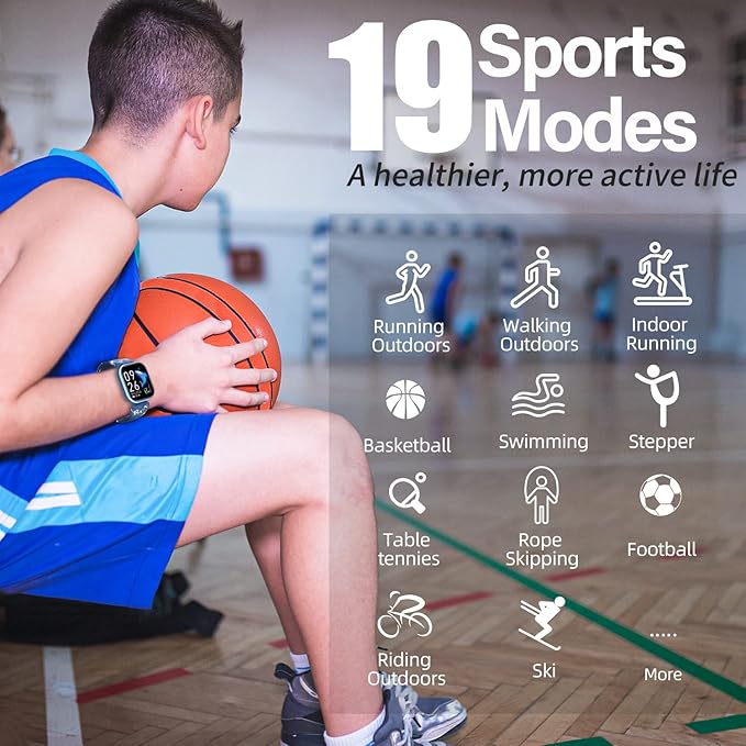 Kids Fitness Activity Tracker Watch, 1.4" DIY Watch Face IP68 Waterproof Kids Smart Watch with 19 Sport Modes, Pedometers, Sleep Tracking, Great Gift for Boys Girls Teens 6+