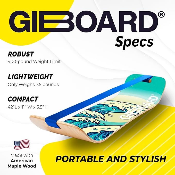 GIBBON GiBoard Balance Board for Adults & Kids - Slackline Workout Equipment Home Gym Training - Wooden Wobble Board Balance Trainer - Standing Desk Exercise - Yoga, Agility, Pilates, Core, Snowboard