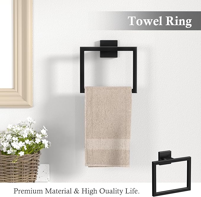 5-Pieces Matte Black Bathroom Accessories Set 23.6 Inch 304 Stainless