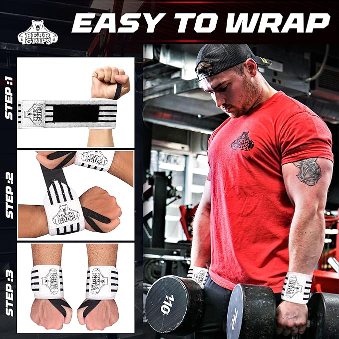 Bear Grips Wrist Wraps for Weightlifting | Weight Lifting Wrist Straps for Weightlifting | Extra Strength Gym Wrist Wraps | Two Wrist Wrap Per Pack | 12ā & 18ā | Lifting Wrist Wraps for Men & Women