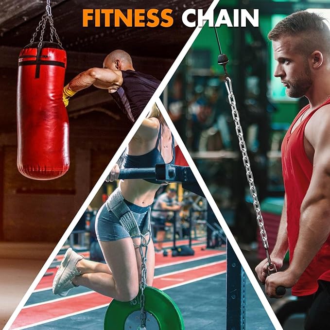 23.6" Gym Fitness Cable Extension Chain, 304 Stainless Steel Cable Machine Extension Accessory, Workout Chain for Home Gym Replacement, Weight Lifting, Triceps Exercise