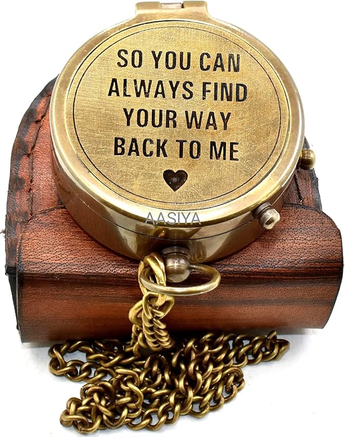 AASIYA Brass Nautical Pocket Compass with Chain and