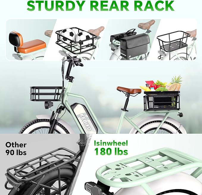 2 Seater Electric Bike, 48V 20AH(ššššš) Large Removable Battery, ššššš Peak Motor, 20"x 4.0" Fat Tire Ebike for Adults, 80+Miles Max,30+MPH, City Couple E Bike for All Terrain