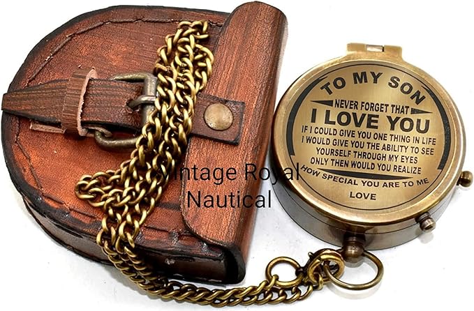 AASIYA Brass Nautical Pocket Compass with Chain and
