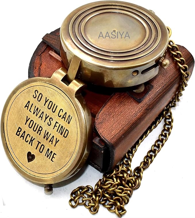 AASIYA Brass Nautical Pocket Compass with Chain and