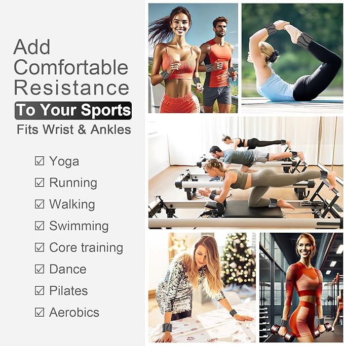 ADLIFE Adjustable Wrist Ankle Weights for Women Men Kids, 2 Lbs Wearable Arm Leg Weights Set of 2(1 Lb Each), Weighted Wristbands Exercise Weights for Walking Running Pilates Yoga Home Gym Workout