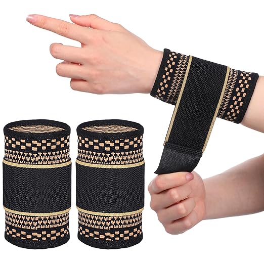 1 Pair Copper Wrist Compression Brace, Elastic Wrist Support Sleeve Sports Hand Wristlet Wrap for Women Men Gym Fitness, Workout, Typing, Weightlifting, Yoga(Medium)