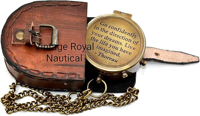 AASIYA Brass Nautical Portable Pocket Compass with Chain
