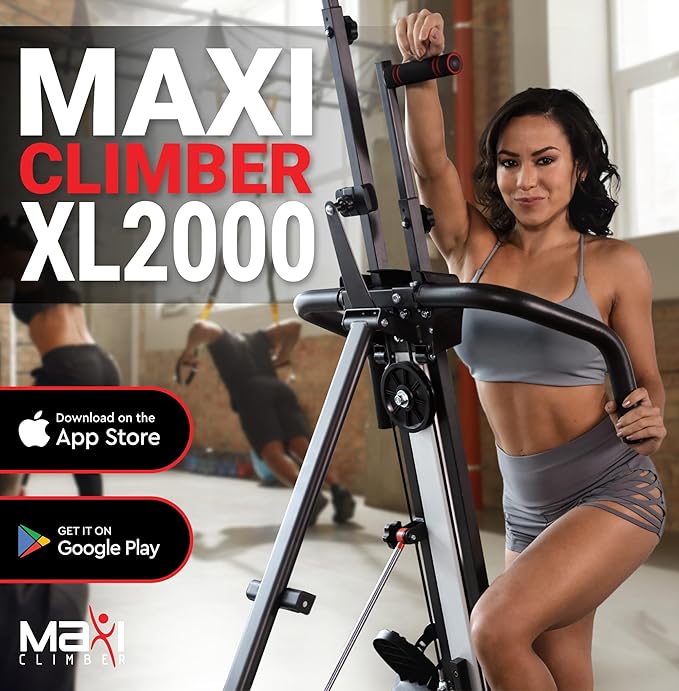 MaxiClimber XL Vertical Climbers - The Original Compact, Mountain Climber, Stair Stepper Exercise Machines - XL-2000 HRS (Hydraulic Resistance System, 12 Level) - Free Coach-led Classes & Fitness App