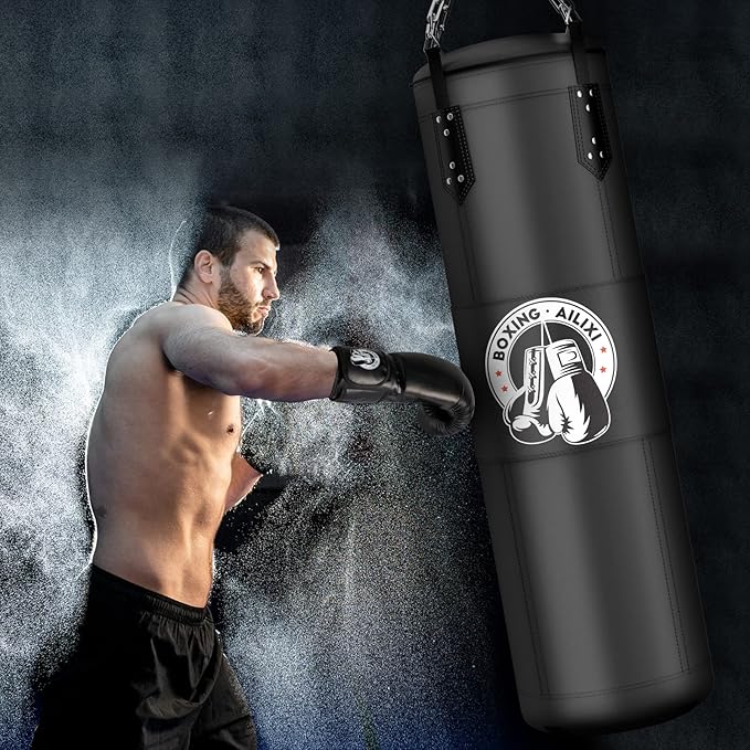 4FT Punching Bag for Adults/Kids, Unfilled Heavy Punching Bag, Boxing Bag Set with Punching Gloves, Wraps, Chain, Ceiling Hook for MMA Kickboxing Boxing Karate Muay Thai Taekwondo