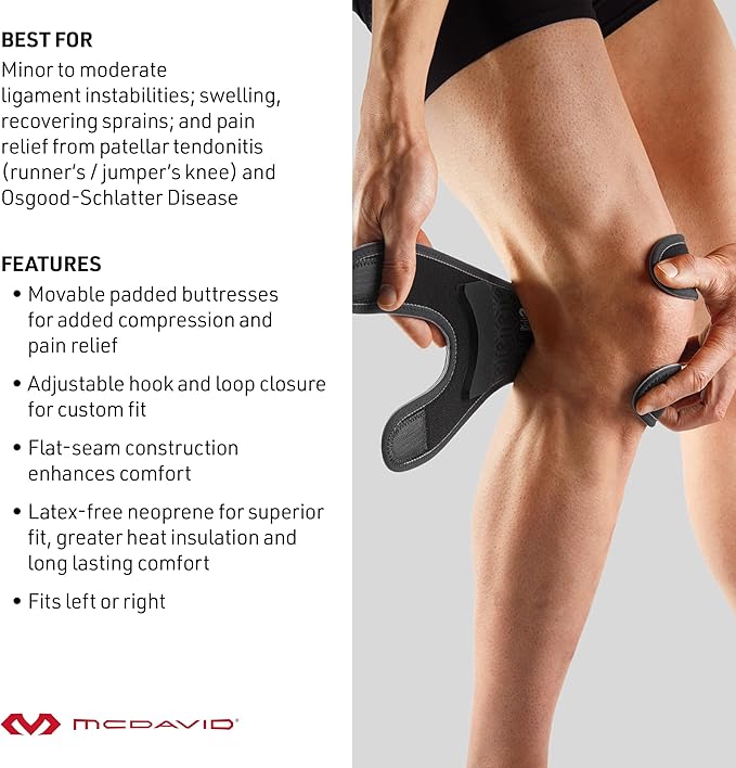 McDavid Knee Support Wrap, Knee Pain Relief from Jumpers Knee, Runners Knee, Patella Support, Tendon Support, Cartilage Meniscus Injuries, Adjustable for Men & Women, Sold as Single Unit (1)