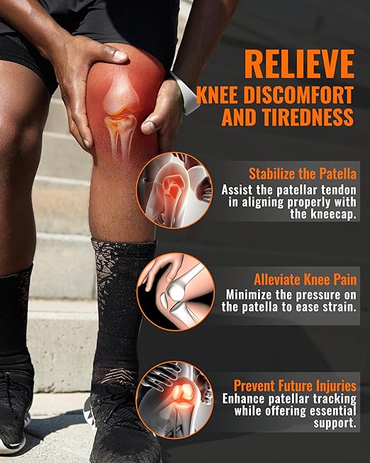 2PCS Patellar Tendon Support Strap for Knee Pain Relief, Keen Bands for Basketball, Running, Tennis, Soccer and Hiking, Silicone Patella Band for Women and Men, Includes Storage Bag (Black)