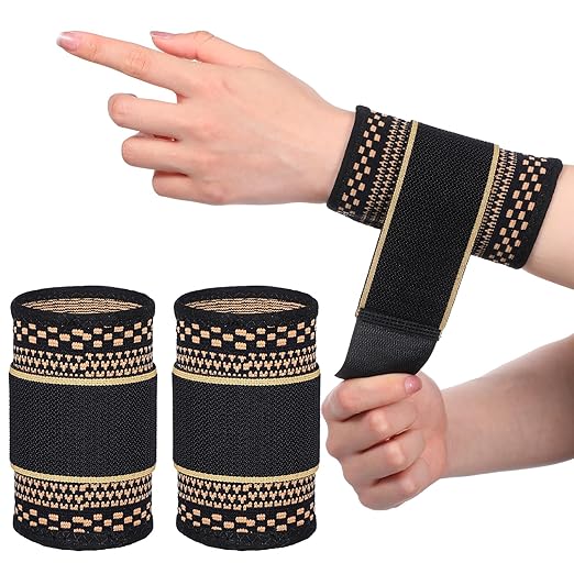 1 Pair Copper Wrist Compression Brace, Elastic Wrist Support Sleeve Sports Hand Wristlet Wrap for Women Men Gym Fitness, Workout, Typing, Weightlifting, Yoga(Large)