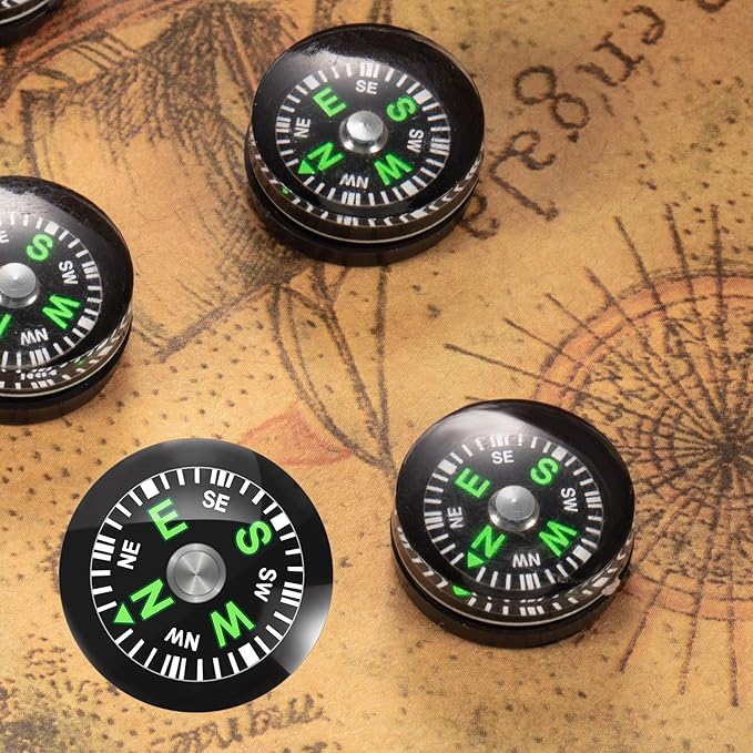 200 Pieces Button Compass Mini Black Survival Compass