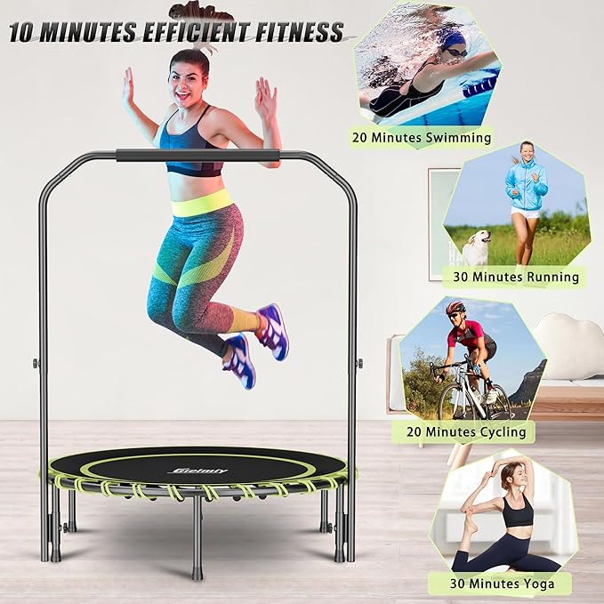 40" Fitness Trampoline with Adjustable Handle Bar Silent Mini Trampoline Bungee Rebounder Jumping Cardio Trainer Workout for Adults - Maximum Load 150 kg