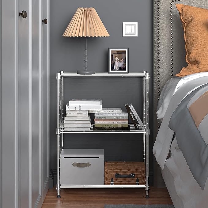 450 lbs Wire Storage Shelving 3-Tier Utility Shelving Unit Steel Organizer Wire Rack for Home,Kitchen,Office,Chrome(11.8" D x 17.7" W x 26.3" H)